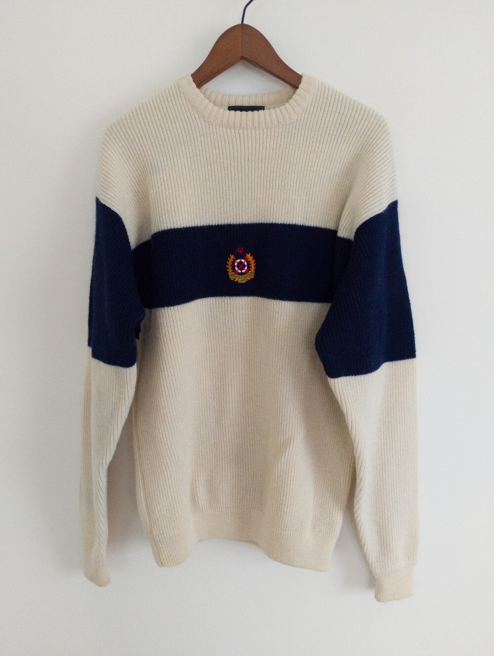 Abercrombie & Fitch Cream and Navy Crewneck Sweater
